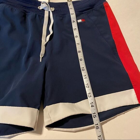 Tommy Hilfiger hi rise sports shorts navy red drawstring 5” lined shorts S/M - Picture 6 of 10